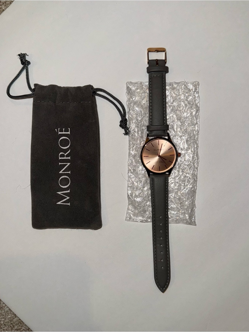 Women's Rose Gold Dial Gray Leather Strap Watch